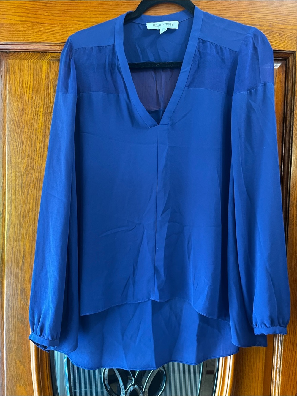 Elizabeth and James Deep Blue V-Neck Long-Sleeve Blouse